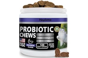 HEYISME Cat Probiotic, Chews for Gut and Immune Health, Cats Probiotic Supplement for Cat Digestive Support, Healthy Digestion, Cat Constipation and Diarrhea Relief (120 Pills, Salmon)