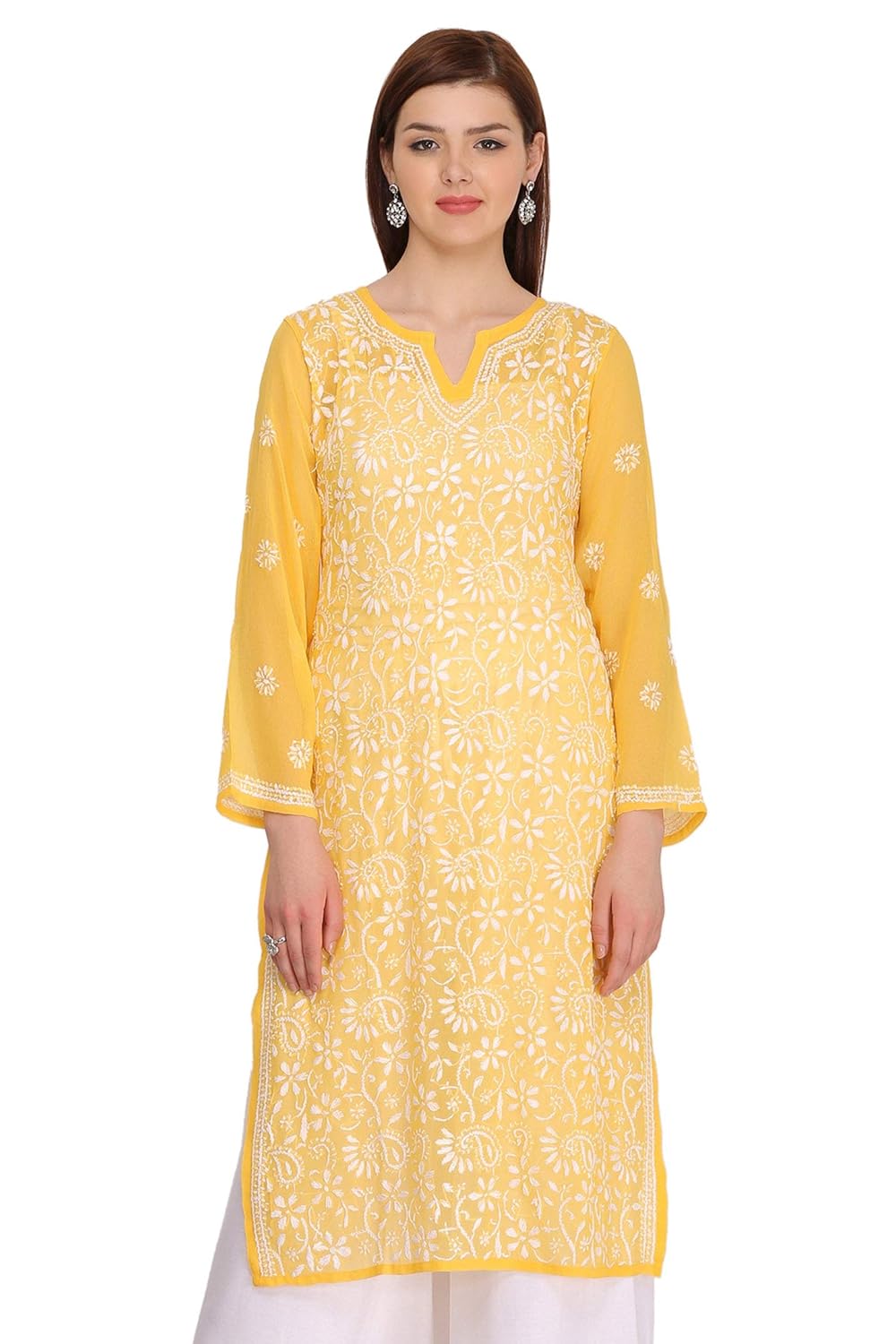 ada designer handmade lucknow chikan regular wear faux georgette kurti a90321