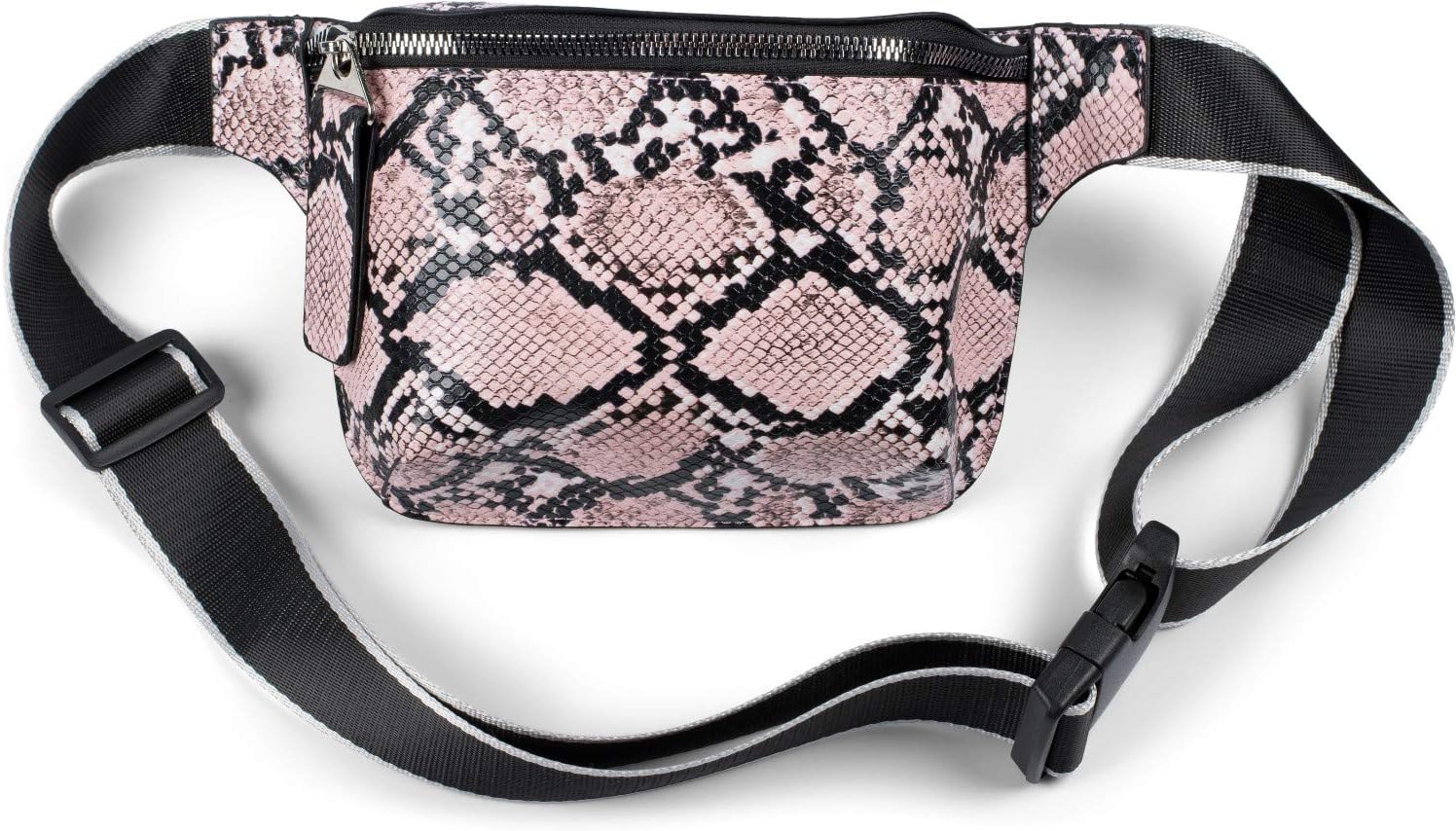 styleBREAKER Ladies Fanny Pack with Snake Pattern, Adjustable Strap, Zipper, Belt Pouch, Hip Pocket 02012321, Colour:Rose-Black