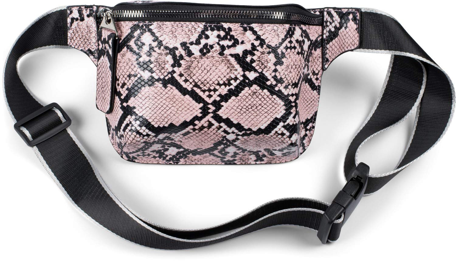 styleBREAKER Ladies Fanny Pack with Snake Pattern, Adjustable Strap, Zipper, Belt Pouch, Hip Pocket 02012321, Colour:Rose-Black