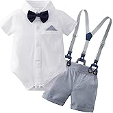 YUEMION Infant Baby Boy Clothes Gentleman Outfits Suits Summer Short Sleeve Bowtie Bodysuit Shirts + Suspender Shorts(0-24M)