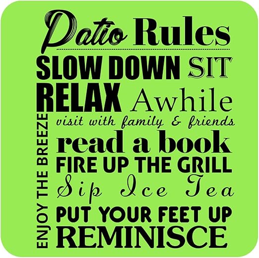 Banner Buzz Make It Visible Patio Signs Decor Patio Rules Hanging Funny Metal Outdoor Party Sign Green 12 X 12 Amazon Ca Home Kitchen
