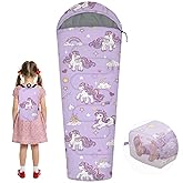 YOVOMEE Kids Sleeping Bag for Girls, 3 Season Child Sleeping Bag with Backpacking Bag, Warm & Cool Weather, Portable & Comfortable, Machine Washable