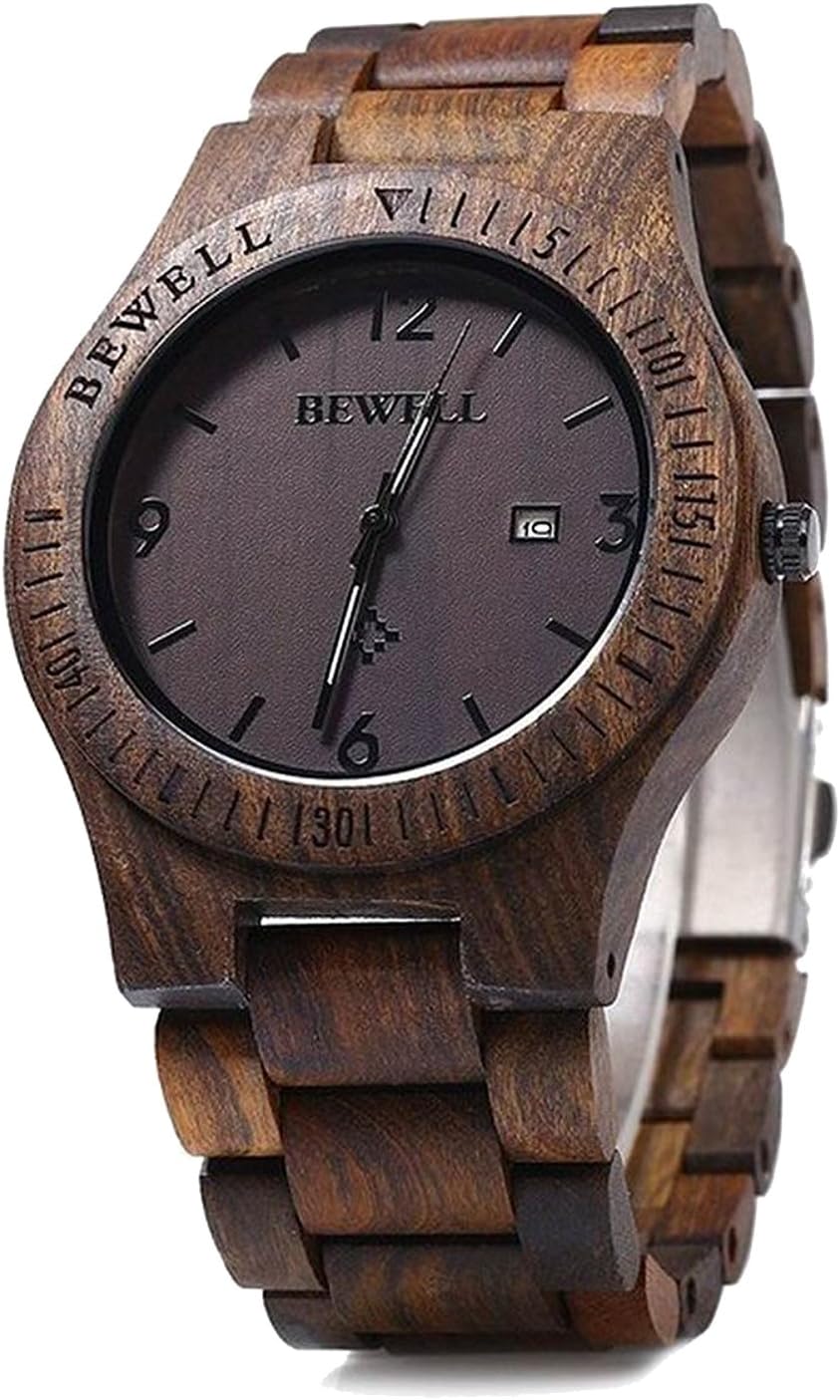 Bewell Wooden Watch W086B Lightweight Analog Quartz Handmade Wood Wrist Watch