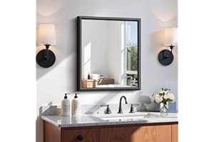 NIMURY Black Bathroom Mirror, 20x24 Inch Black Wall Mirror with Raised Aluminum Frame, Shatterproof Tempered Glass, Modern Va