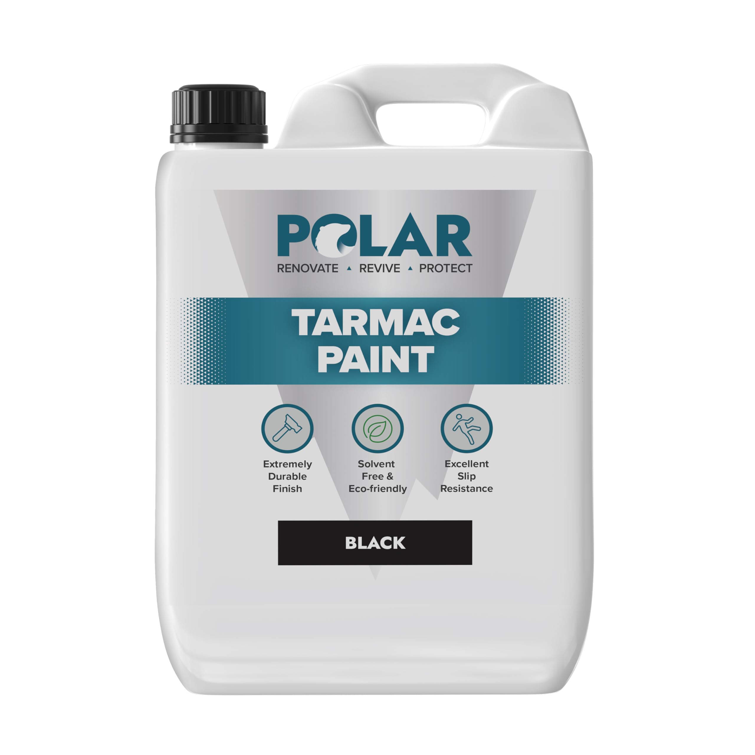 Polar Black Tarmac Paint - 5 Litres - Enhance & Protect Driveway - Interior & Exterior - Ideal For Concrete Floor & Home Tarmac Drive, Corridors & Offices - Quick Drying & Matt Finish