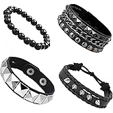 JATEBI 4Pcs Studded Bracelet for Men Women 80s Gothic Spike Cuff Bracelet Set Emo Vintage Punk Rock Leather Goth Grunge Jewelry Accessories