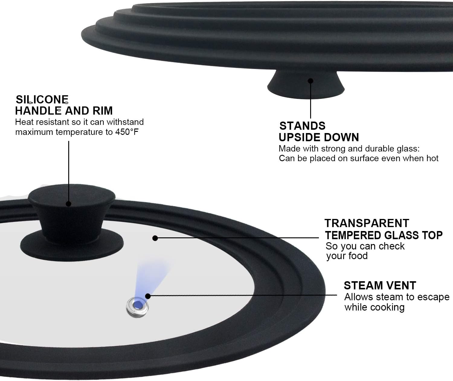 Universal Lid for Pots Pans and Skillets - Tempered Glass with Heat Resistant Silicone Rim and Fits 26cm, 28cm & 30cm Diameter Cookware - Image 5