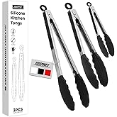 JIDSPWLS Premium Stainless Steel Heat Resistant Kitchen Tongs for cooking,set of 7"+9"+12" (Black),Non Scratch Silicone cooking Tong Tip for Cooking Pans,Strong Grip BBQ tongs for Grabbing Hot Food