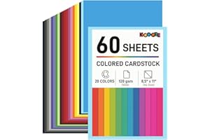 Koogel 60 Sheets Construction Paper, Colored Paper for Kids, Back to School Supplies, Classroom Must Haves, 20 Assorted Colors, 50lb/120gsm, 8.5 x 11 Inch