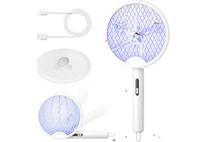 YISSVIC Electric Fly Swatter Foldable Bug Zapper Racket 2 in 1 Mosquito Killer with Purple Attractant Light Rechargeable 1800mAh for Indoor Home Backyard Patio Camping