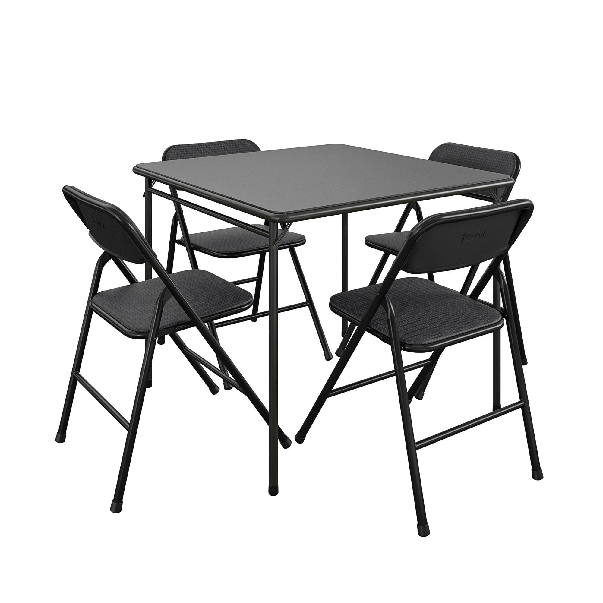 Photo 1 of ** VERY USED ** CoscoProducts Premium 5-Piece Table & Chair Dining Set, with 34" Vinyl Top Card Table and 4 Fabric Padded Seat & Back Folding Chairs, Black