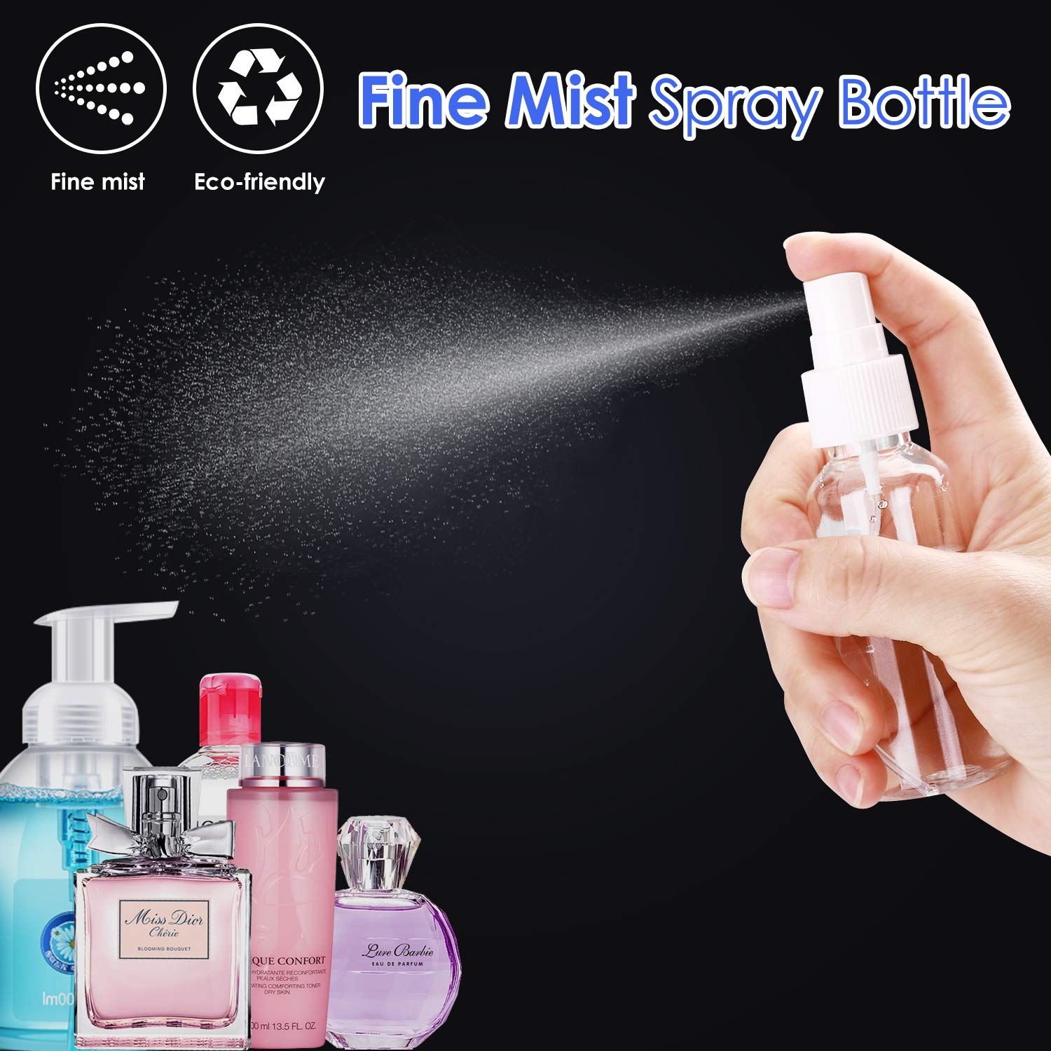 24 Pcs 1.7oz / 50ml Spray Bottles with 2pcs Funnels 32pcs Labels Clear Empty Mini Spray Bottles Refillable Container Pocket Size Sprayer Set Essential Oils Travel Cleaning Makeup Bottles Nearly 2oz : Beauty