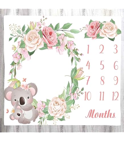 Baby Monthly Milestone Blanket With Koala Design - 48x40 Inch Photo Prop Set
