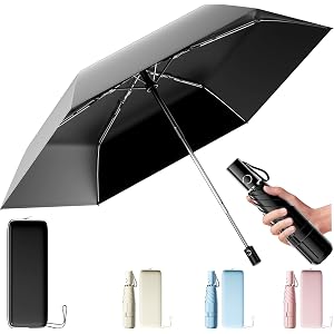 Moorrlii UPF 50+ Compact Travel Umbrella, Windproof Automatic UV Umbrella | One-Button Auto Open & Close, 9.8-Inch Compact Fo