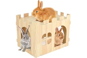 BWOGUE Large Wooden Rabbit House and Hideouts Bunny Castle Detachable Small Animal Play Hideaway Rabbit Hideout Cage Accessories for Indoor Adult Rabbit Guinea Pig Chinchilla Habitat