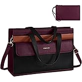 MOSISO Laptop Tote Bag, 15.6 inch PU Leather Tote for Women Professional Handbag with Flapover Pocket&Clutch Purse, Waterproof Shoulder Computer Bag Work Briefcase for Business Office, Plum