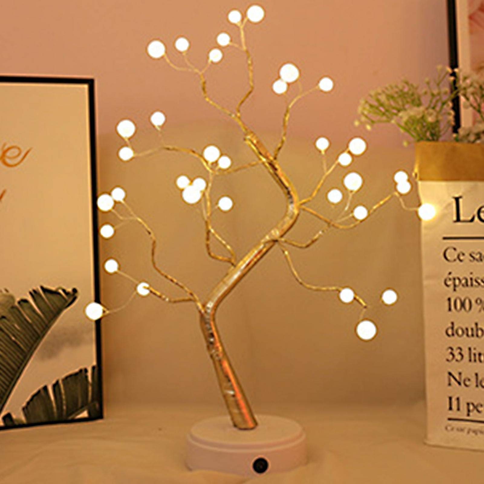 AmandaJ Shimmer Tree Branch Lamp, LED Table Desk Tree Branch Lamp, Copper Wire Led Light Tree Shape Night Light For Christmas, New Year, Bedroom Decoration