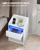 Hzuaneri Bedside Table with LED Light USB Outlets Charging Station White view 8