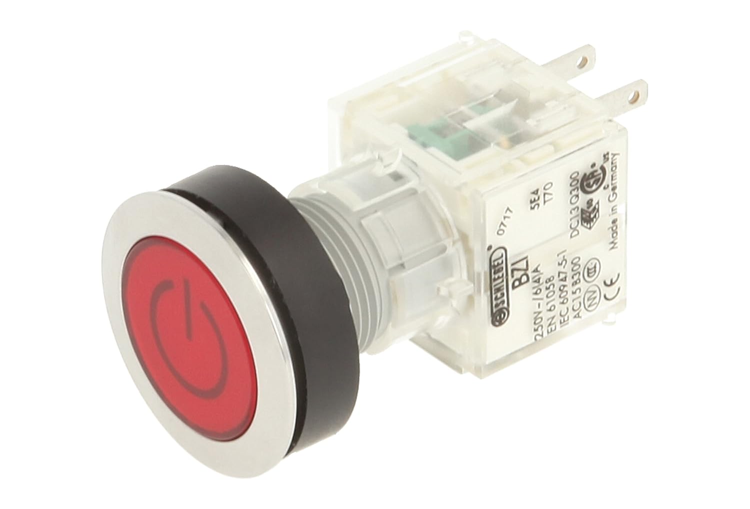Schlegel 23.000.729 Push Button Stainless Steel, Button Cap, Red, Identification Plate Symbol On/Off, Push Contact Sensor 1 NO Contact