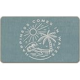 Lacosu Summer Beach House Happiness Comes in Waves Blue Rustic Door Mat Doormat,17"X30" Decorative Coastal House Indoor Outdo