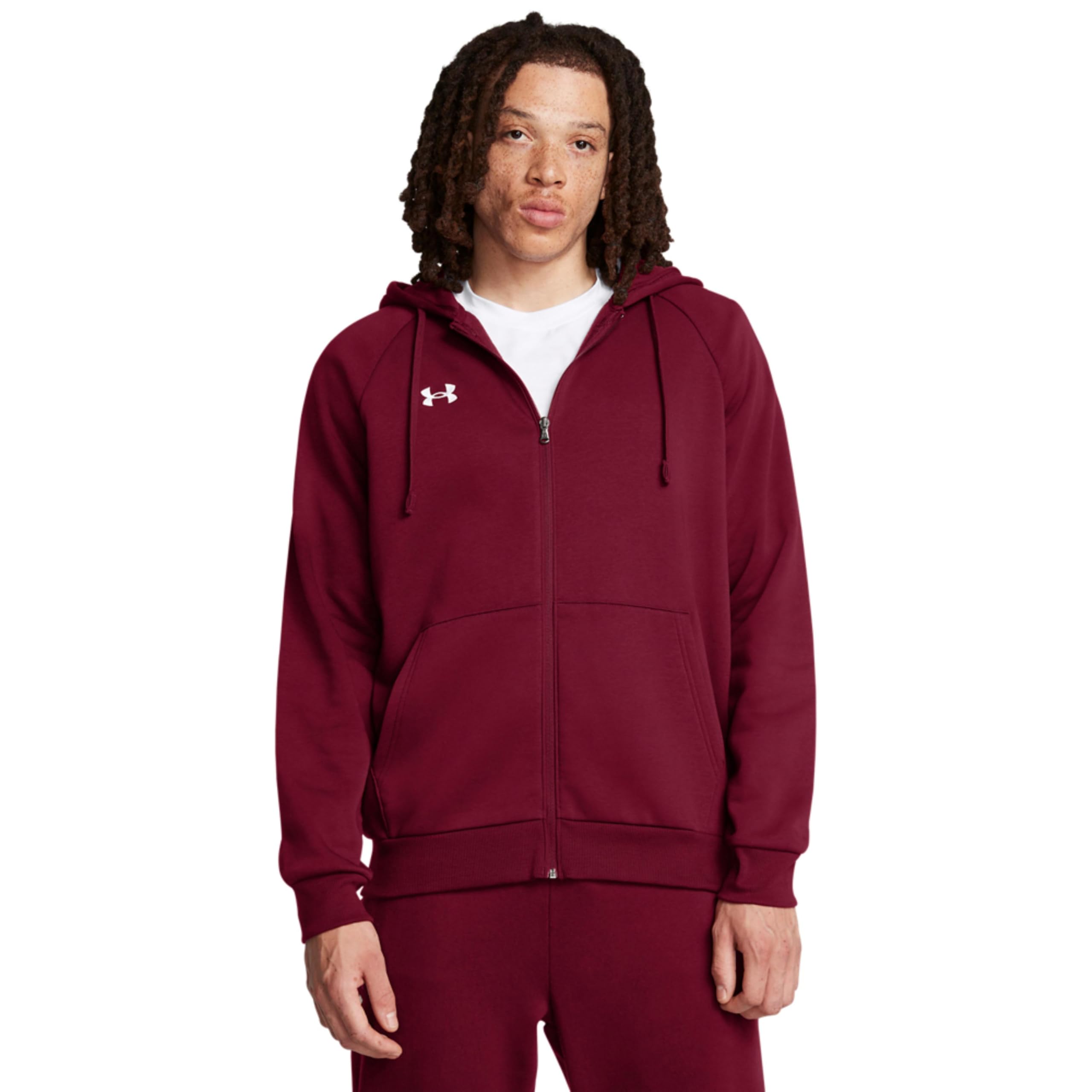 Under Armour Men's Rival Fleece Full Zip Hoodie, (625) Cardinal / / White, X-Small Image