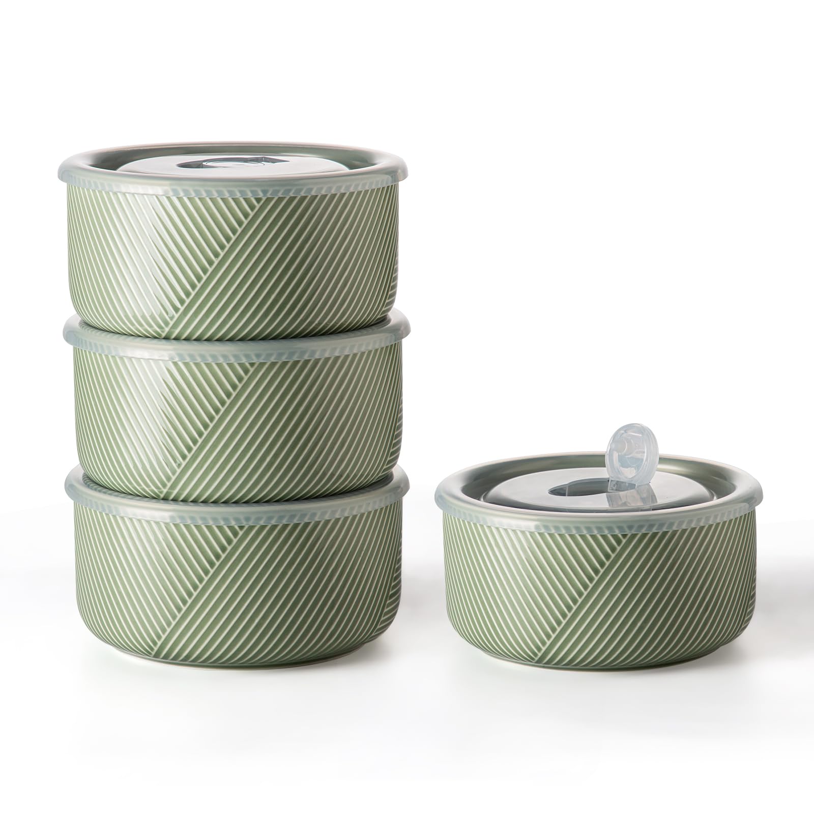 Photo 1 of Adewnest Large Ceramic Bowls with Lids: 32 oz Microwave Safe Food Storage Containers for Soup Salad Meal Prep Lunch Picnic Camping - 6 Inch, Set of 4 (Pea Green)