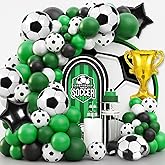 Soccer Party Decorations, 113Pcs 12 10 5 inch Soccer Balloons Garland Arch Kit Green White Black Balloons for Boys Soccer Sports Theme Birthday Party Decorations