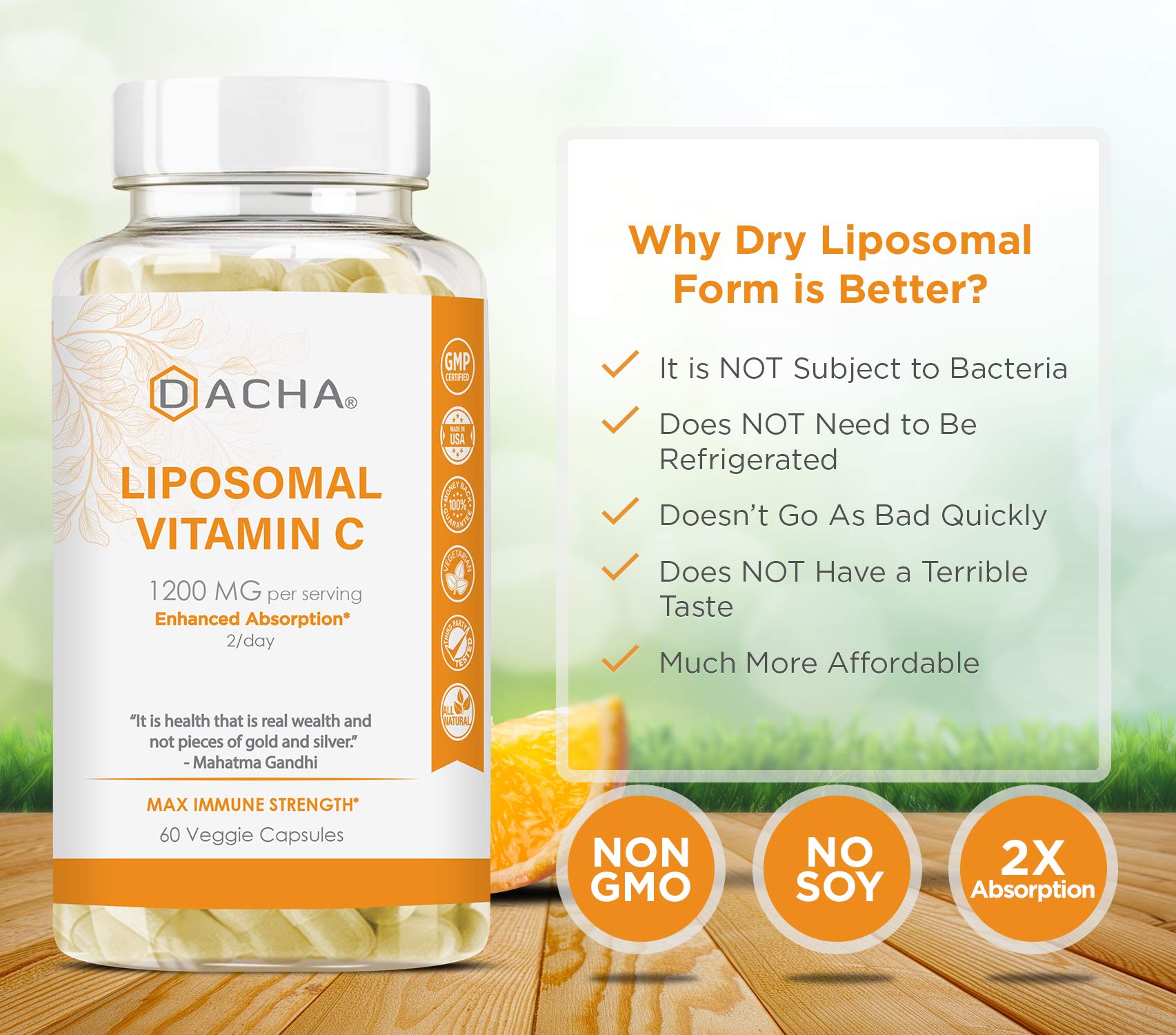 DACHA Nutrition Natural Liposomal Vitamin C Buffered 1200mg Collagen