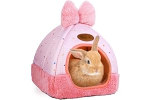 Kwerdas Bunny Bed Hideouts House Ferrets Rats Hedgehogs Chinchilla Cage Accessory for Rabbit Guinea Pig Hamster Cozy and Warm Rabbit Bed with Cute Bowknot Rabbits Hamster Bunny (Pink) ﻿