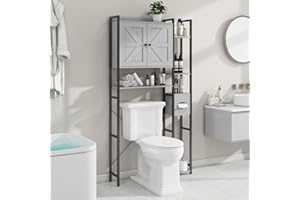 Befrases Grey Cabinet, Over The Toilet Storage Cabinet with 2 Doors, Multi Layer Shelves, Bathroom Laundry Room Small Spaces