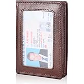 compalo RFID Blocking Front Pocket Minimalist Slim Leather Bifold Wallet Credit Card Case Holder ID Window