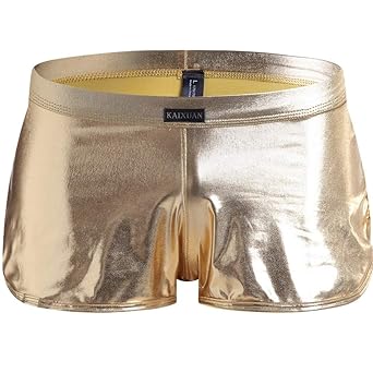 Berrose Slip mit Vier Ecken Unterwäsche aus Lackleder Nachtclub-Stil Ouvert Herren Lackshorts Boxershorts Clubwear Lackhose R