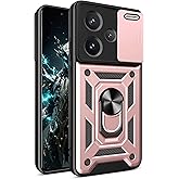 CSmall for Xiaomi Redmi Note 13 Pro+ 5G Case with Slide Camera Cover, Military Grade Rugged Shockproof Protective Phone Cover Case with Ring Kickstand for Redmi Note 13 Pro Plus 5G SJ Rose Gold