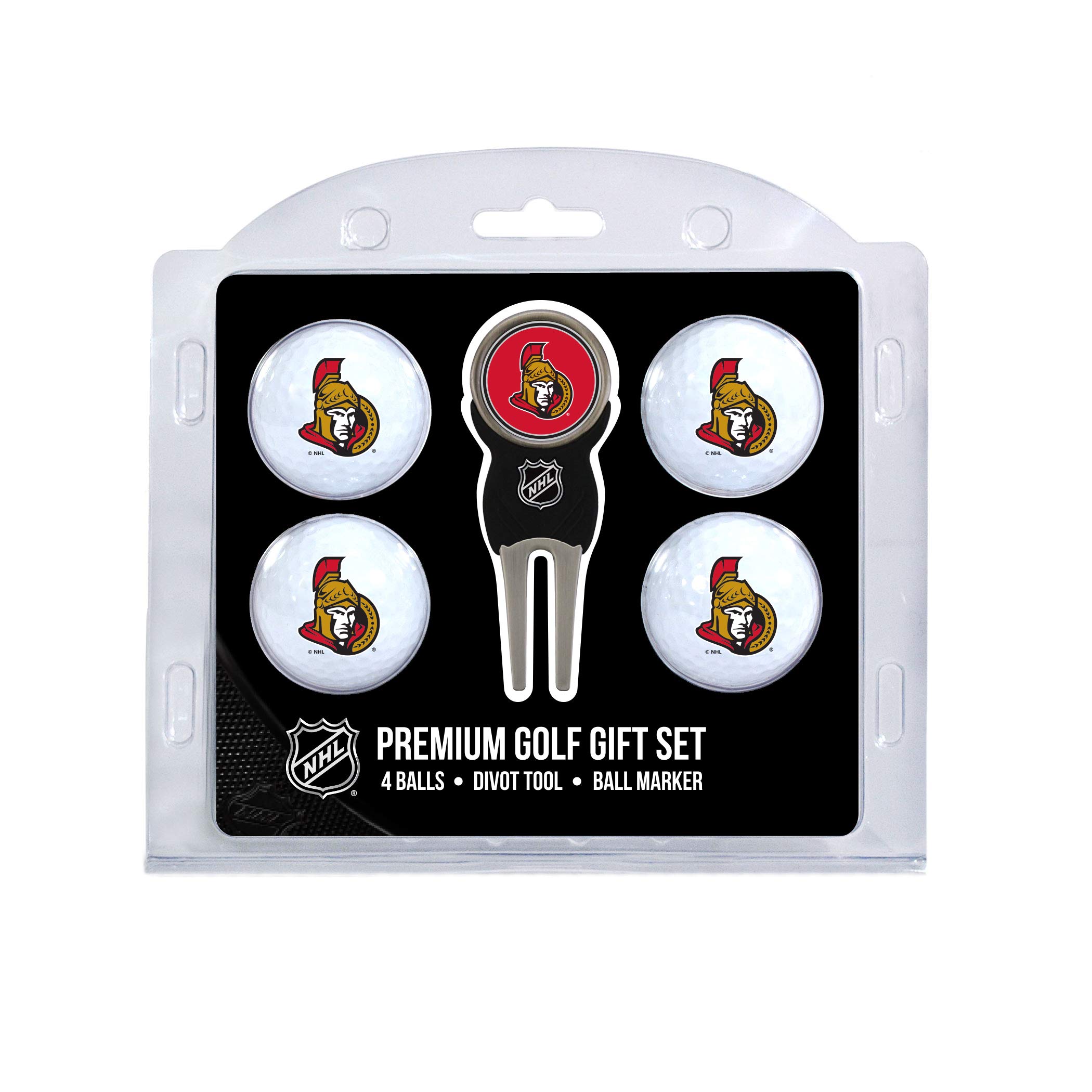 Team Golf NHL Ottawa Senators 4 Golf Ball And Divot Tool Set Regulation Size Golf Balls (4 Count) & Divot Tool with Removable Double-Sided Magnetic Marker