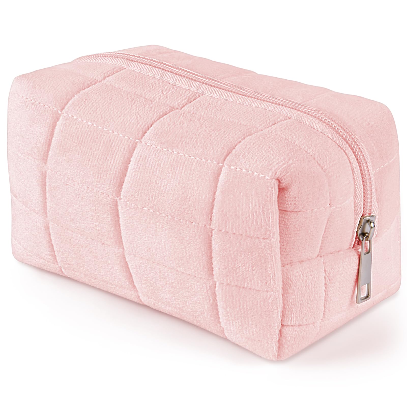 Aucuu Checkered Cosmetic Bag, Cotton Makeup Bag, Portable Travel Cosmetic Bags, Large Capacity Floral Toiletry Bags, Quilted Wash B-ag Organizer for Women Girls,Pink（17 * 10 * 11cm）