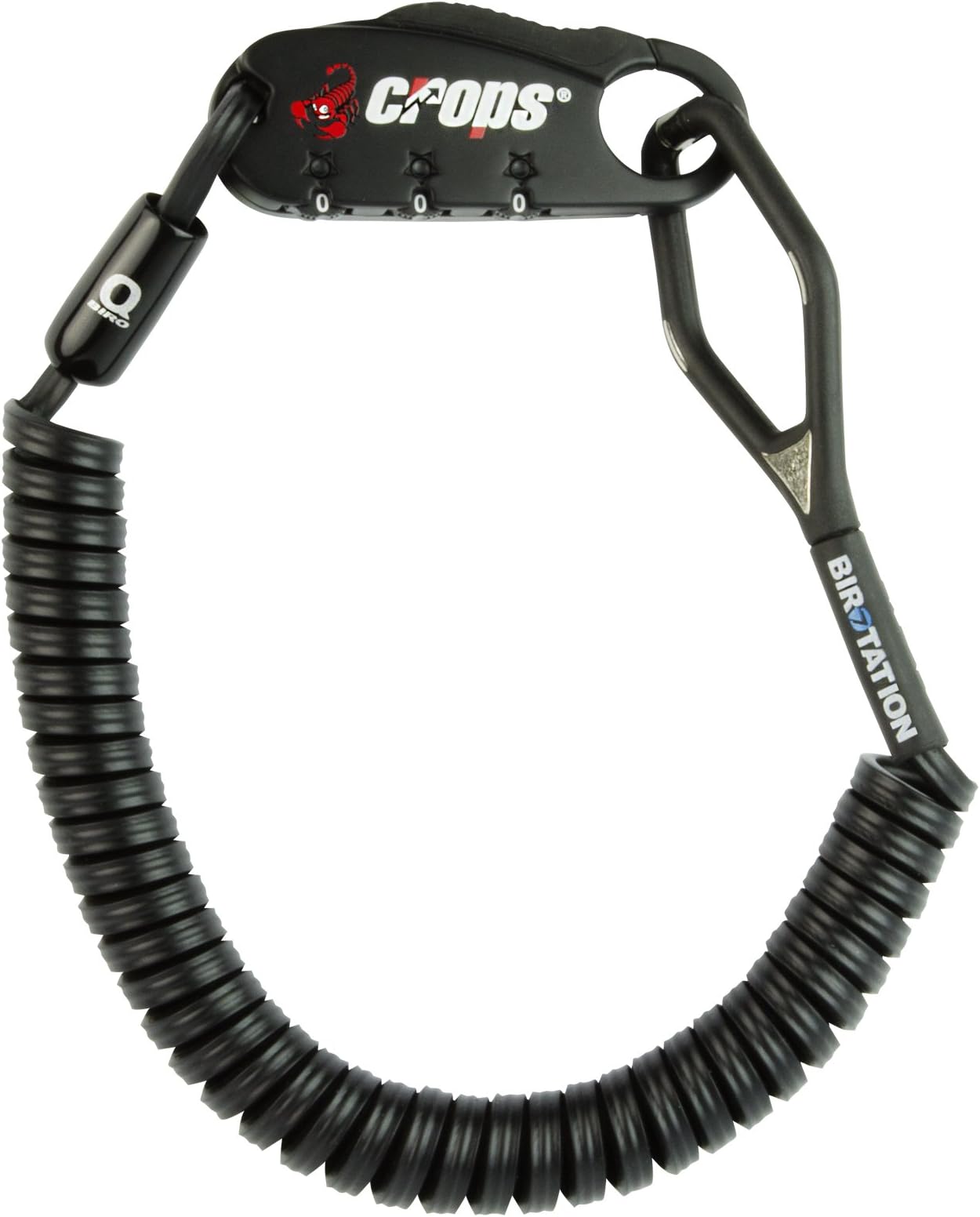 CROPS Pro Q4-Biro Cable Lock - Very Light Weight - Resettable 3 Digit Combination - Shape Memory Material - Folds Back to Compact Shape - Anti Theft - Bike Bicycle Luggage Snowboard Skies Helmet