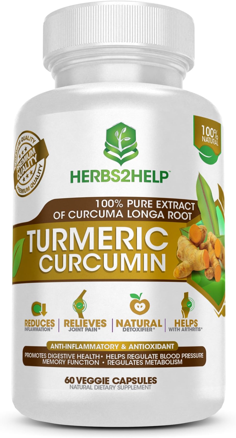 Turmeric Curcumin Root Extract Powder Capsules, Potent and Standardized Supplement