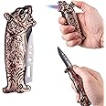 Jet Torch Lighter, Windproof Cigar Tiger Lighters with a One-Click Ejection Knife Design, Cool Case for Gift, Refillable Butane Lighters for Birthday, Candle, Camping, Self-Defense.