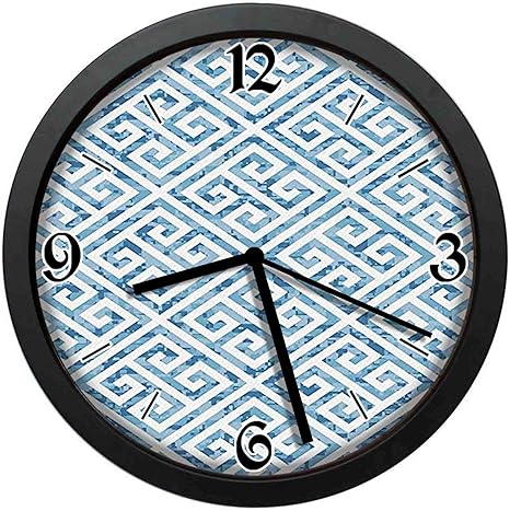 Amazon Co Jp アンティークの蛇行と迷彩効果を持つ青と白のタイルモザイク模様シンプルでレトロなファッション掛け時計 直径25 Cm ホーム キッチン