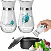 Bokon 2 Pcs Sea Turtle Salt and Pepper Shakers Set Ocean Coastal Decoration | Nautical Kitchen Decoration, Christmas Holiday Gift, Glass Seasoning Jars, Stainless Steel Lid, for Dining Table Beach Bar