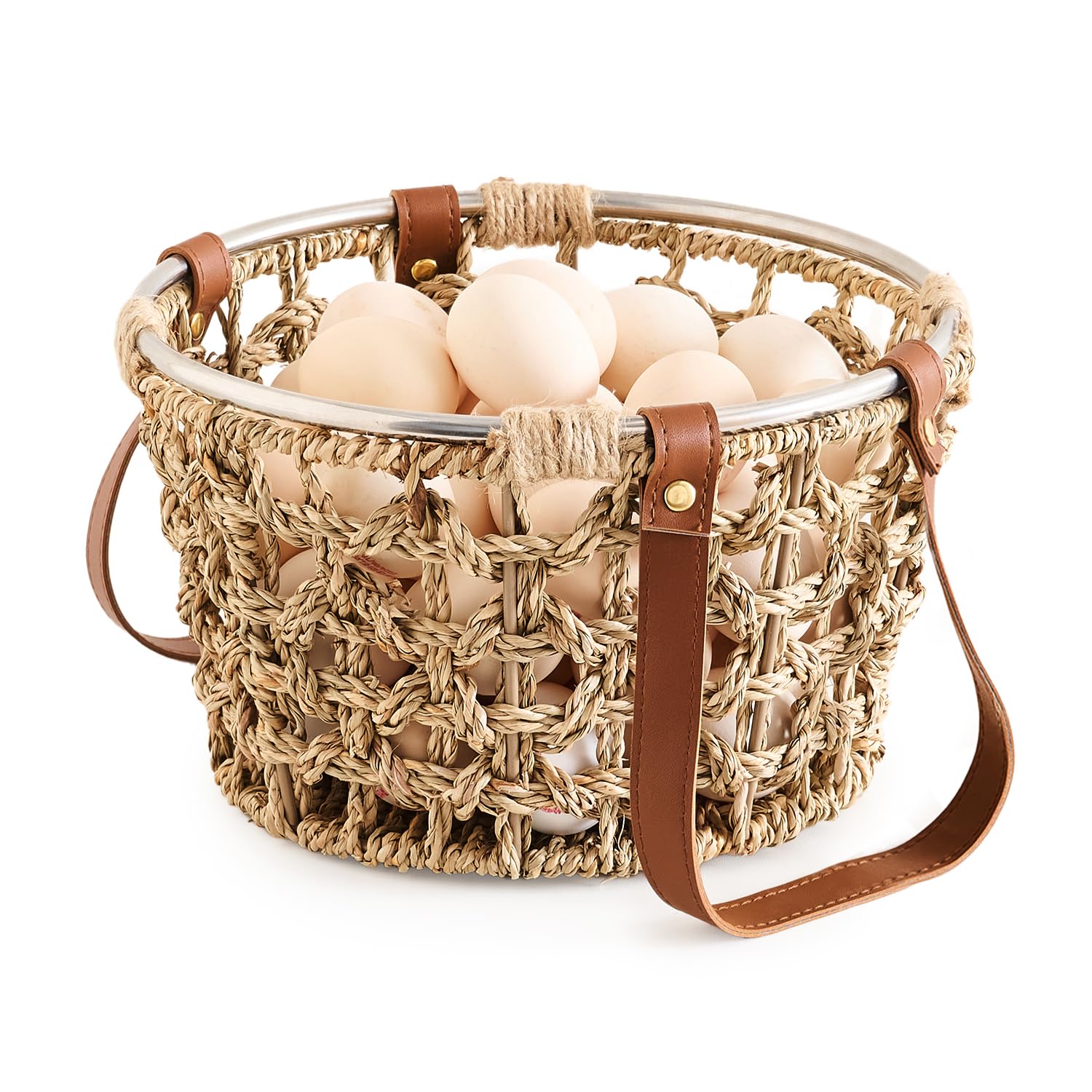 Photo 1 of LGENHOOM Farmhouse Seagrass Egg Baskets - Handmade Wicker Egg Collecting Basket with Handle