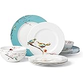 Lenox Chirp Porcelain 12-Piece Dinnerware Set for 4 | ceramic, dishwasher safe, microwave safe | plates and bowls sets for kitchen and dining | 10.75 inch plate