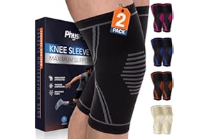PHYSFLEX Knee Brace for Pain Relief - 2 Pack Knee Sleeves for Men and Women - Support for Weightlifting, Gym, Workout, Volleyball - Meniscus Tear, ACL, Arthritis