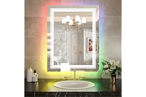 WTTY RGB LED Bathroom Mirror 30"x36" with Backlit and Front Light,Stepless Dimmable LED Mirror for Bathroom,Lighted Bathroom Vanity Mirror for Wall,Anti-Fog,Memory Function,Shatter-Proof