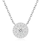 Round Bubble Necklace Halo Moissanite Necklace Dainty Diamond Pendant Sterling Silver 18K Gold Plated