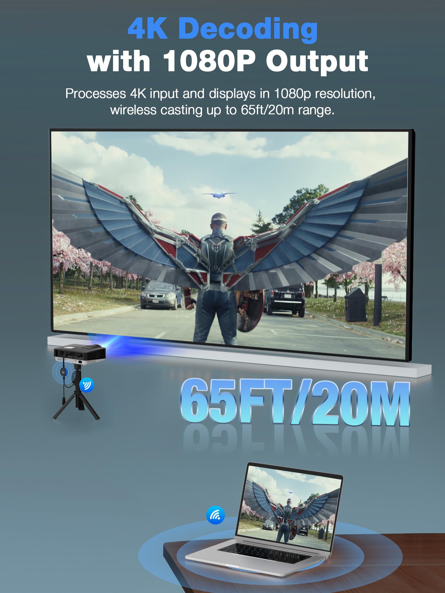 AIMIBO 4K Wireless Display Adapter 5G - Truly Plug & Play HDMI Wireless Dongle, Casting Video from Android iOS Windows MacOS Tablet Laptop to TV Monitor Projector, Support Airplay DLNA Miracast Blue