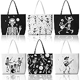 Bencailor 6 Pcs Skull Canvas Tote Bags Bulk Reusable Gothic Skeleton Gift Bags Aesthetic Black and White Grocery Shopping Bag for Women Gifts Work Daily Vacation