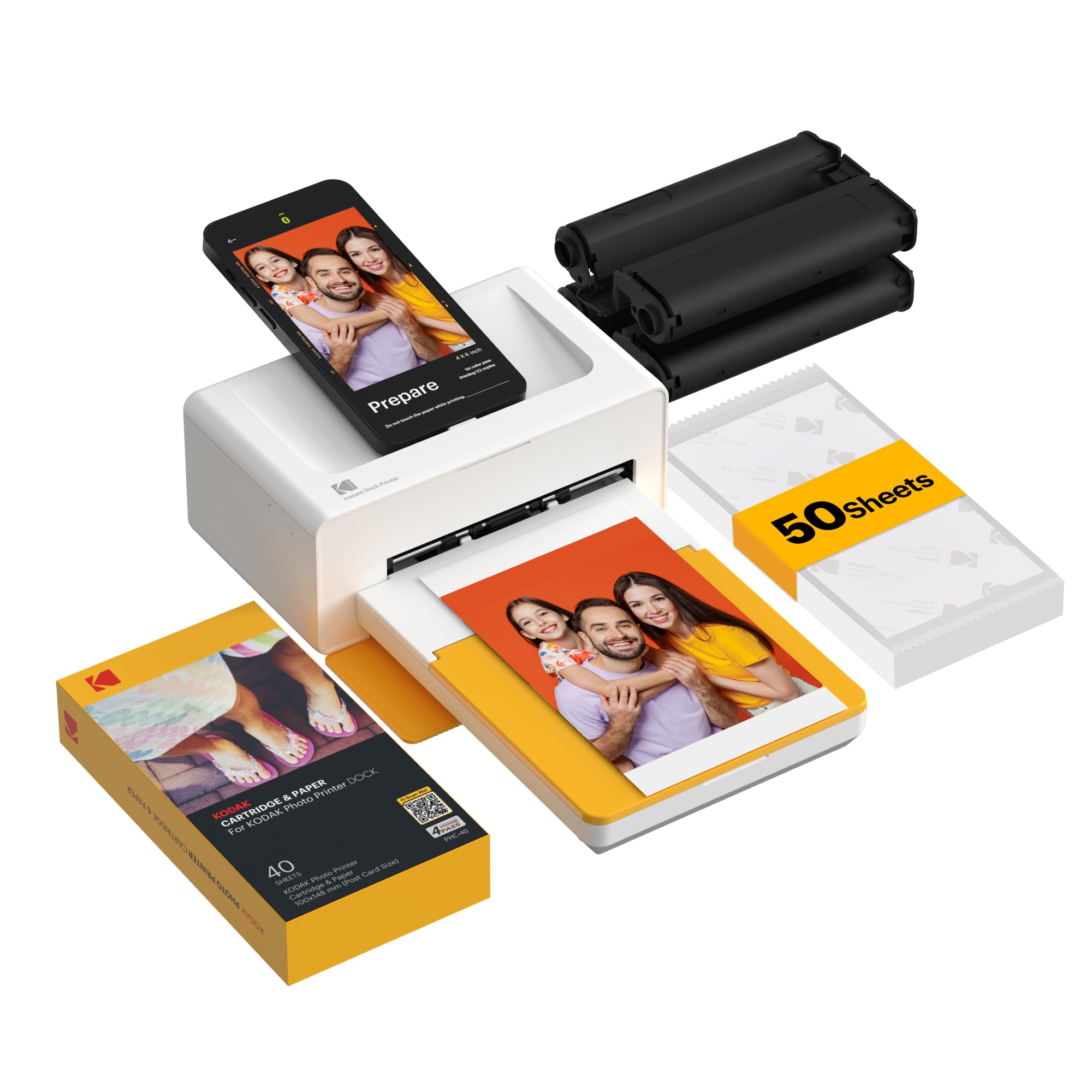 Impresora fotográfica KODAK Dock Plus 4x6, conexión para smartphone, 4PASS, 50 hojas