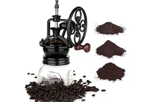 ZIHENRYDA Manual Coffee Grinder, Mason Jar Lid Manual Coffee Grinder, Vintage Style Manual Coffee Bean Grinder, Fits Mason Jar Regular Mouth Size 70mm (Black) Includes bottles